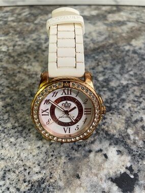Juicy Couture Cream Silicone Strap Watch with Rose Gold Crystal Bezel